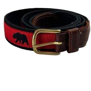 Vintage Preston Men's Red Leather Belt Embroidered Bear Design Size 48